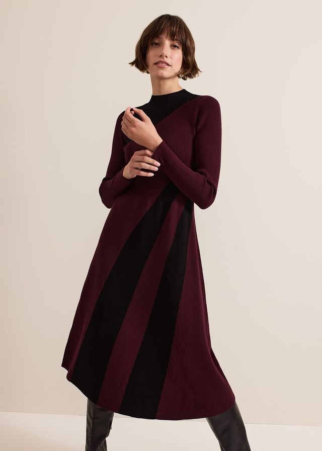 Phase Eight Julie Ribbed Fit And Flare Dress Burgundy Australia | CH5012738